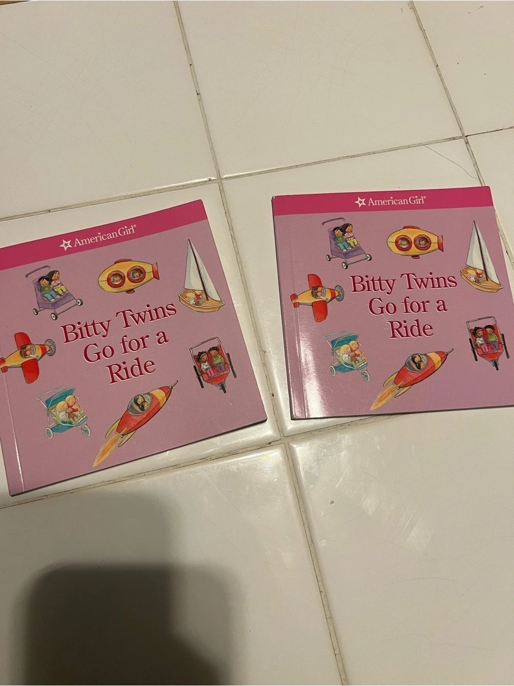 American Girl Bitty Twins Go for a Ride Book Set Pink & Red
